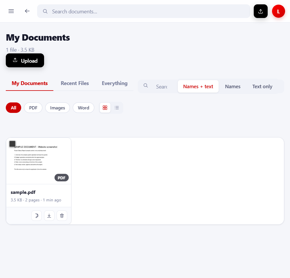 Irfan PDF My Documents library with search scopes and type filters